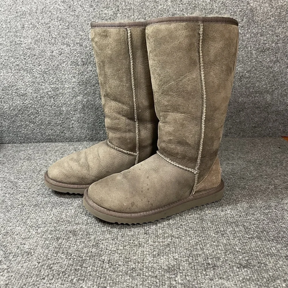 UGG Boots Classic Tall Women's Size 6 Grey Gray Pullon Sheepskin Shoes Warm Cozy